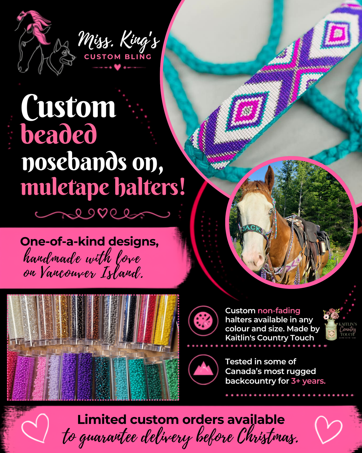 Custom Beaded Muletape Halter